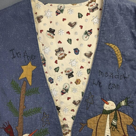 Vintage Snowman Vest Womens Large Handmade Quilted Reversible Winter Holiday 90s - Picture 4 of 8